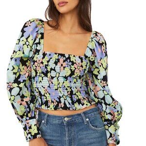 NWOT Free People Ariana Floral Print Smocked Crop Top - Size L